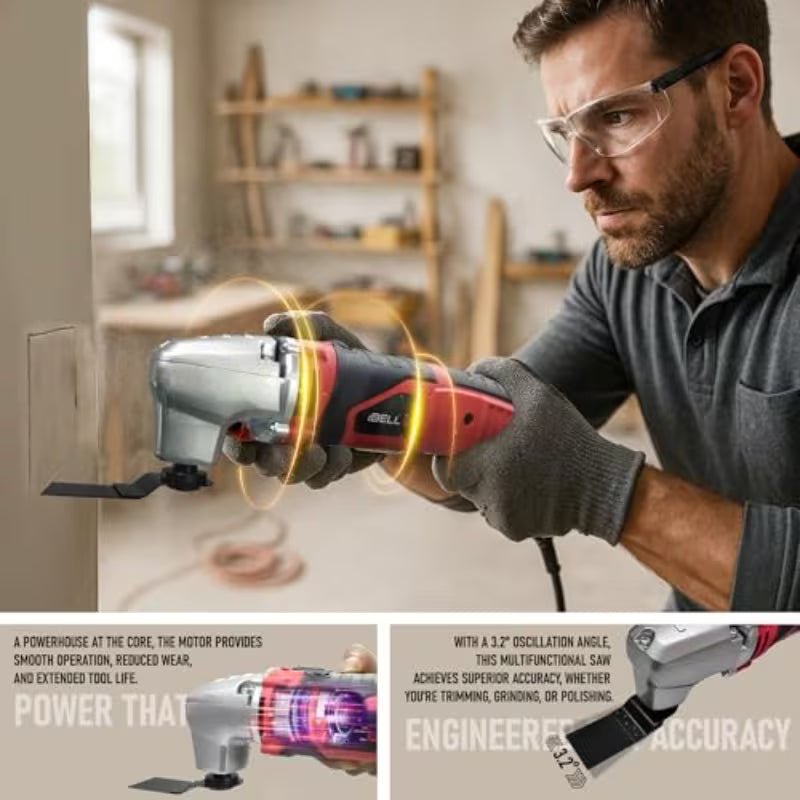 iBELL MT32-28 Multi-Functional Oscillating Tool (Red) – 280W Motor, 10,000-21,000 SPM 6-Speed Control & Complete Accessories Kit