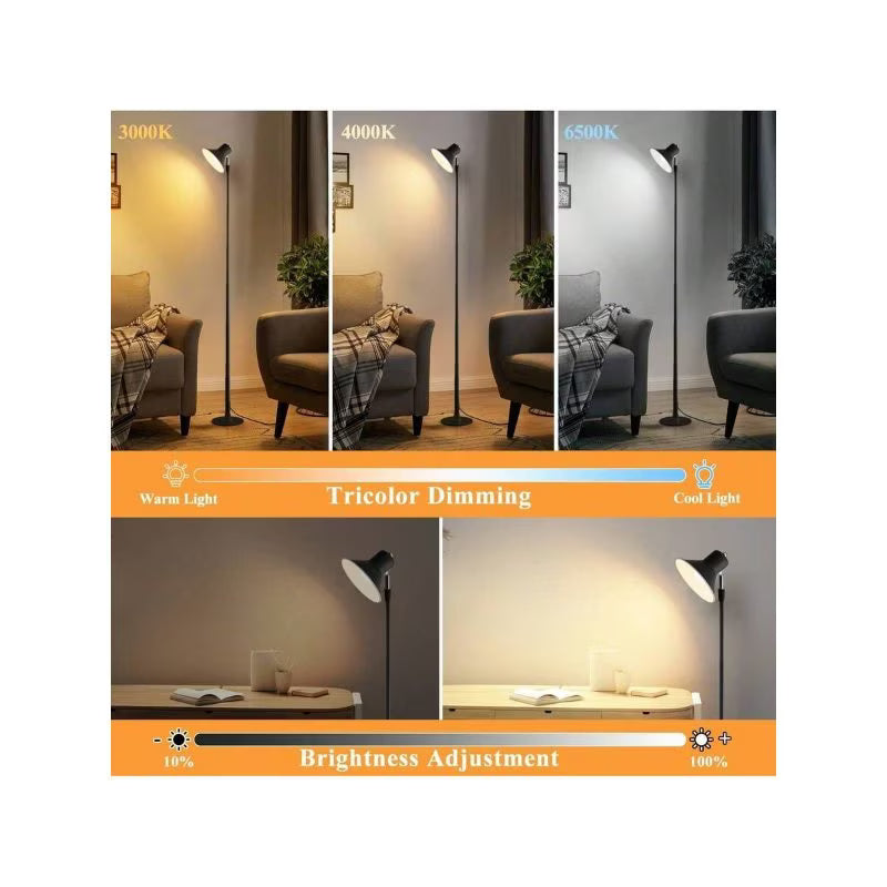 1pc Modern Floor Lamp - Black, USB Powered Dimmable Pole Lamp, Adjustable Height, Built-In USB Port, Downlight Design, Plug-and-Play Table & Floor Lamp for Living Room, Bedroom, Desk & Office