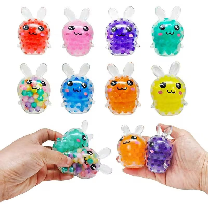 Mixed Color 12-Piece Soft Bouncy Rabbit Stress Ball Set – Cute Sensory Pressure Relief Toys