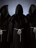 Men’s Medieval Monk & Priest Robe Costume Set – Renaissance Wizard Hooded Robe with Belt & Necklace