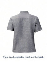 Men’s Short-Sleeve Breathable Gray Chef Jacket in Grey (Size: AE XXS) – Neck Button-Front Summer Mesh Uniform