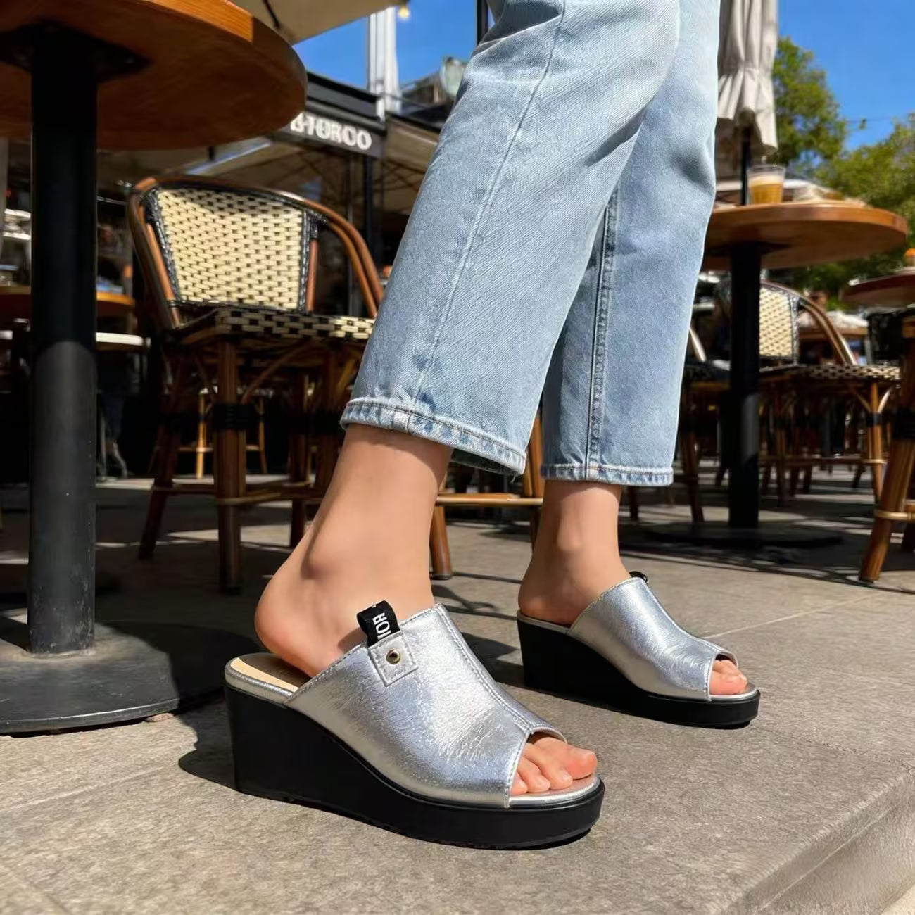 Ladies’ Open-Toe Wedge Mule Sandals – Elevated Block Heel Party Shoes