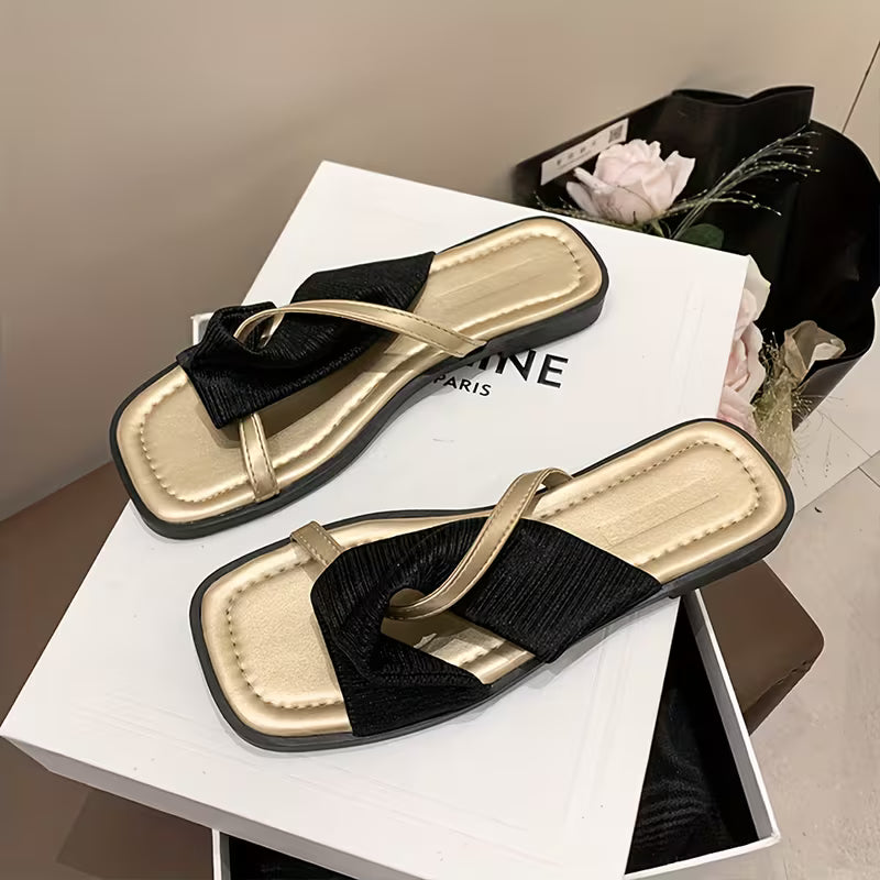 Women’s Minimalist Open-Toe Flat Sandals – Lightweight Slip-On Beach Shoes