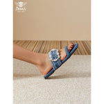 Women’s Denim Rhinestone Sandals – Tassel Low-Heel Summer Shoes
