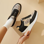 Women's Wedge Sneakers – Thick Sole, Side Zipper, Lace-Up, Breathable Design