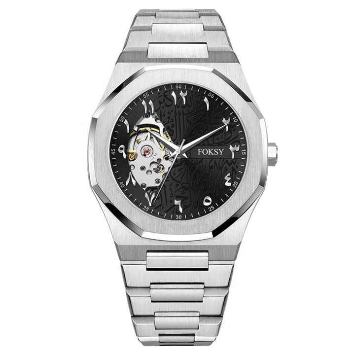 Luxury Men's Skeleton Aura Watch – Custom Logo & Steel Band