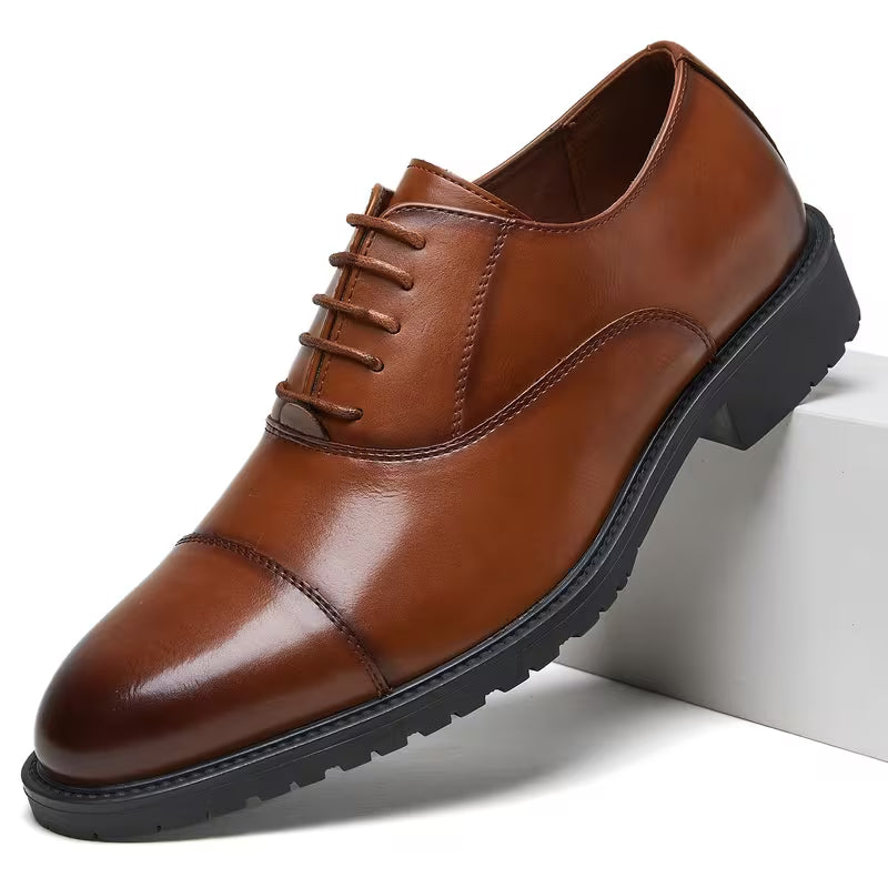 Pack Platinum Collection Men's Burnished British Style Oxfords - Light Brown & Dark Brown, Lace-Up Business Casual Formal Shoes, Soft Sole Wear-Resistant Shoes