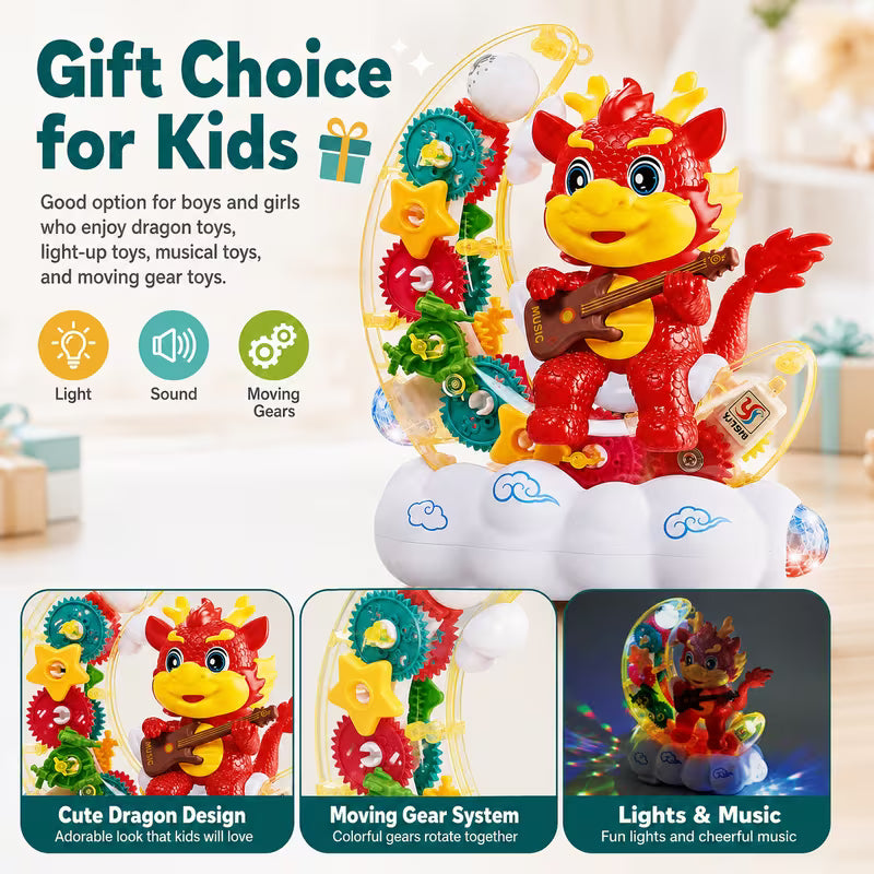 Assorted Color Moon Dragon Electric Gear Toy with Lights & Music – Moving Transparent Gears, Battery-Powered Kids Toy