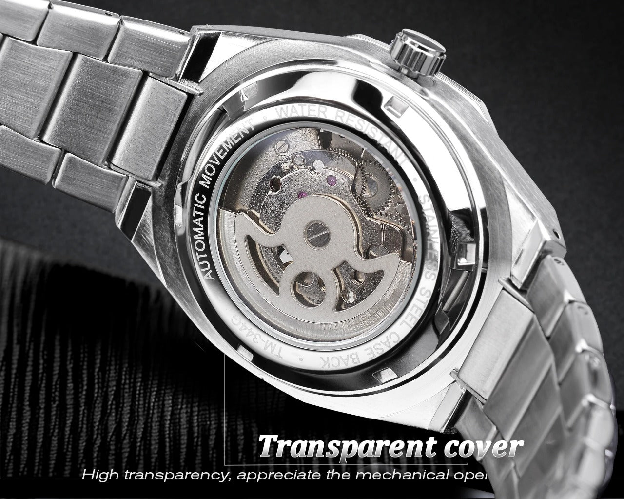 Forsining Silver Skeleton Watch – Luxury Automatic 3D Dial, Stainless Steel, Diamond Accents