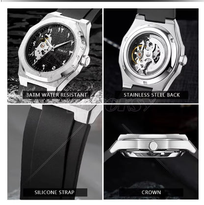 Luxury Men's Skeleton Aura Watch – Custom Logo & Steel Band