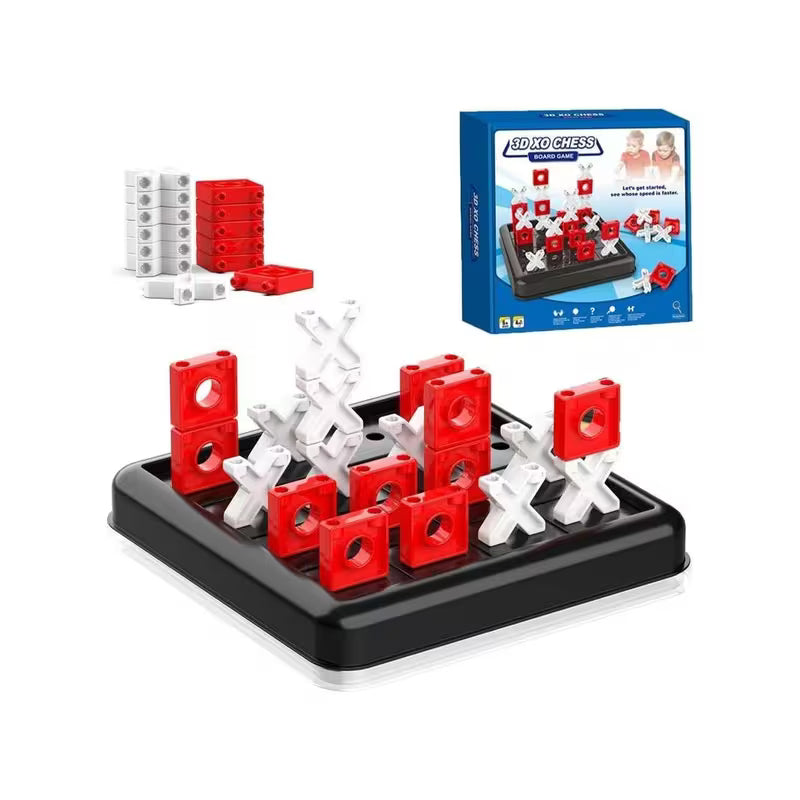 3D Tic Tac Toe Game - Multicolor 4-in-a-Row XO Board Game for Kids & Adults, Portable Noughts & Crosses Strategy Game, Educational Family Travel Toy, Tabletop Brain Game