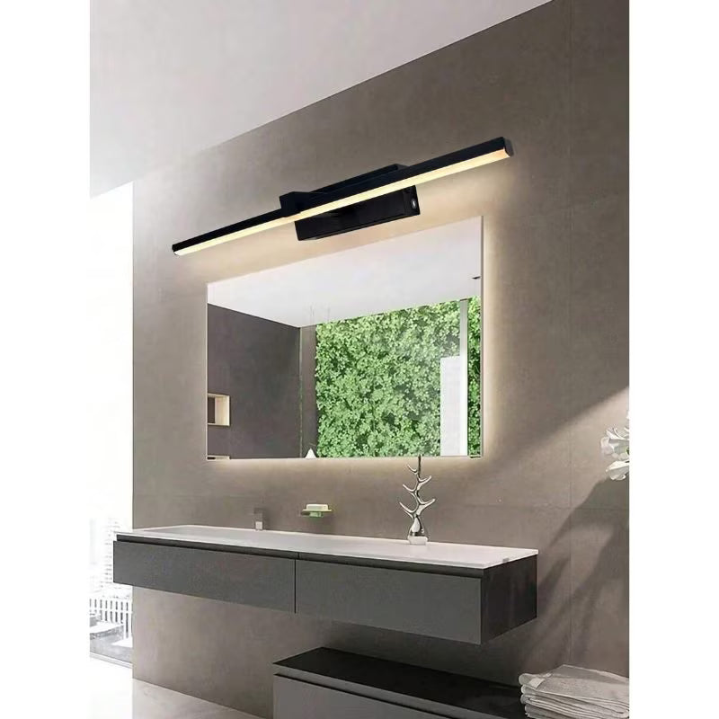Rechargeable Mirror Wall Lights - Black, 2pcs 40cm Modern Wall Lamps with Remote Control, Wireless USB Powered LED Lighting, Luxury Home Decor for Bathroom, Living Room, Hallway, Dining Room & Cabinet