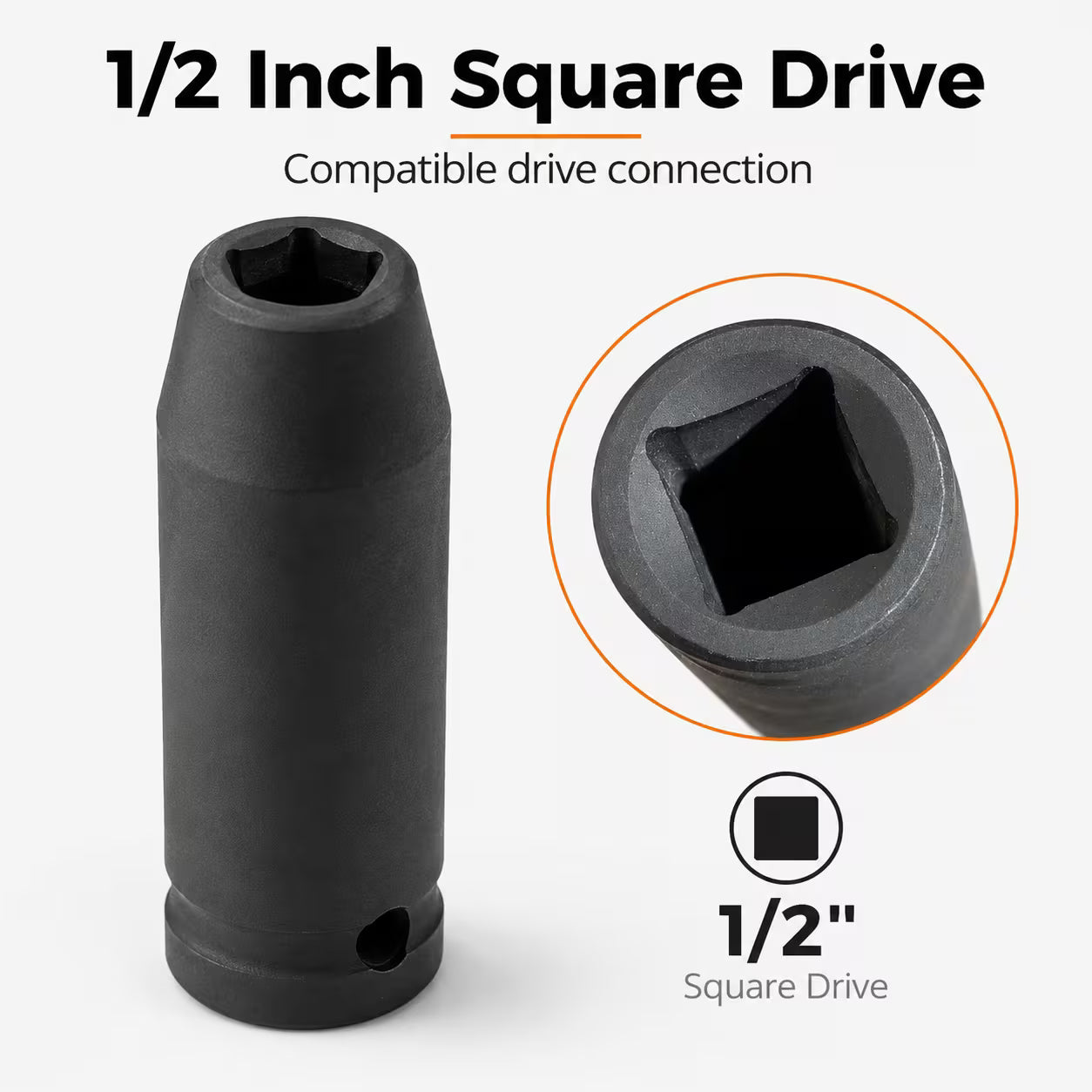 12mm Deep Impact Socket – Black, 1/2-Inch Drive, 6-Point CR-Mo Steel Socket, Long Reach for Impact Wrench, Ratchet & Breaker Bar