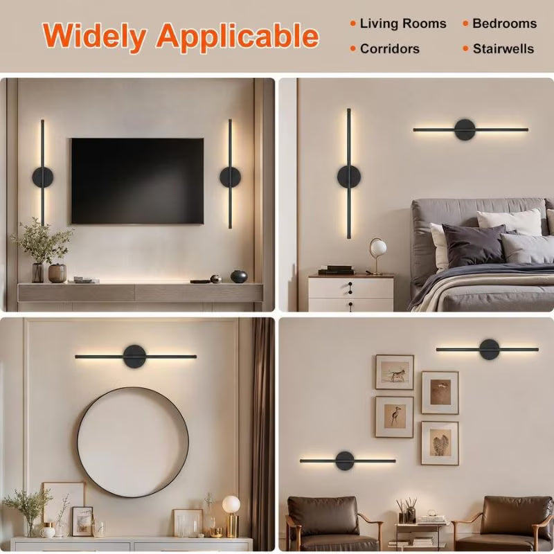2pcs Rechargeable Wall Lamps - Black, 50cm LED Wireless Wall Sconces, Dimmable Light with Rechargeable Battery, Crystal Design, USB Powered, Modern Wall Lighting for Bedroom, Living Room & Hallway