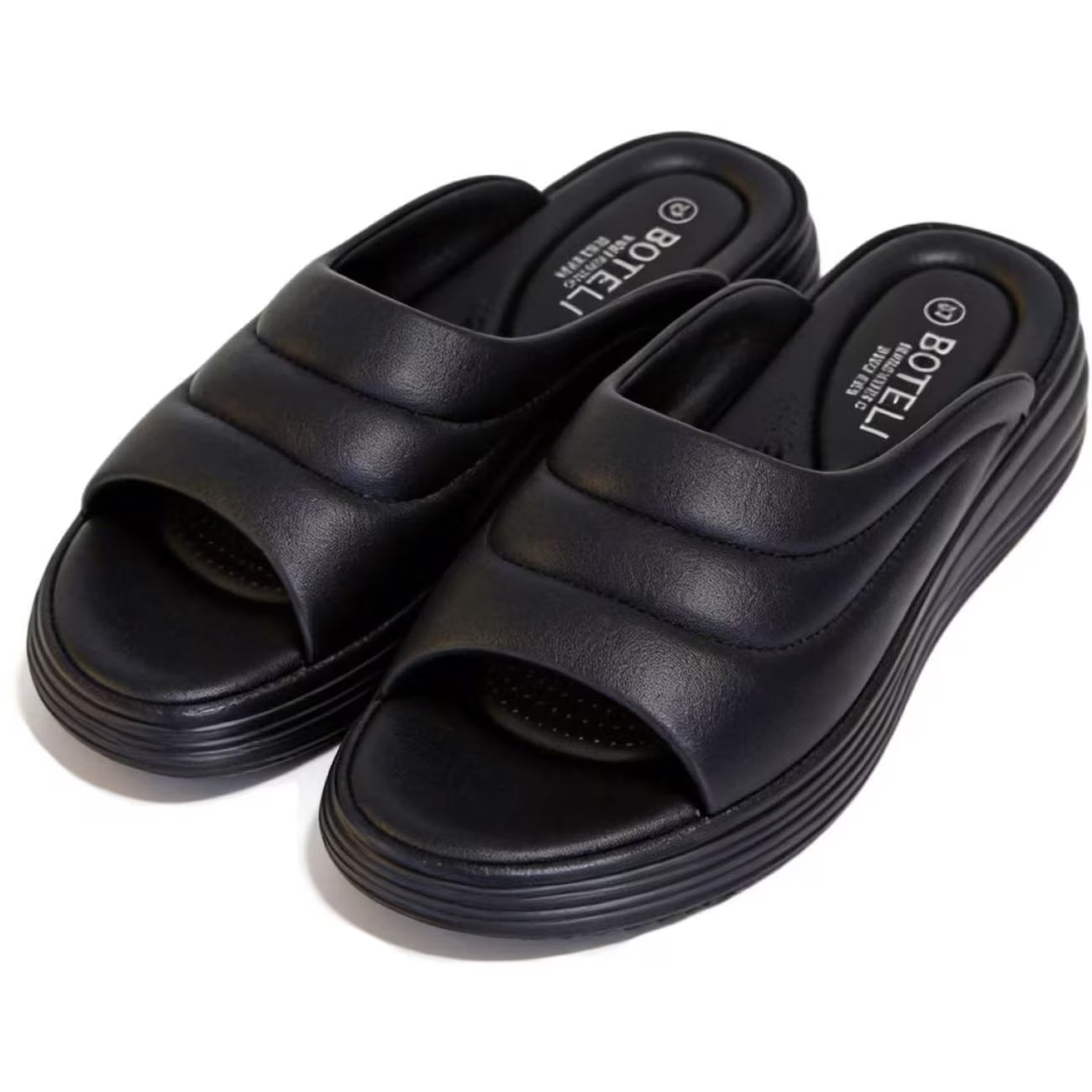 Women’s Quilted Platform Slide Sandals – Cushioned Strap Open-Toe Wedge Shoes