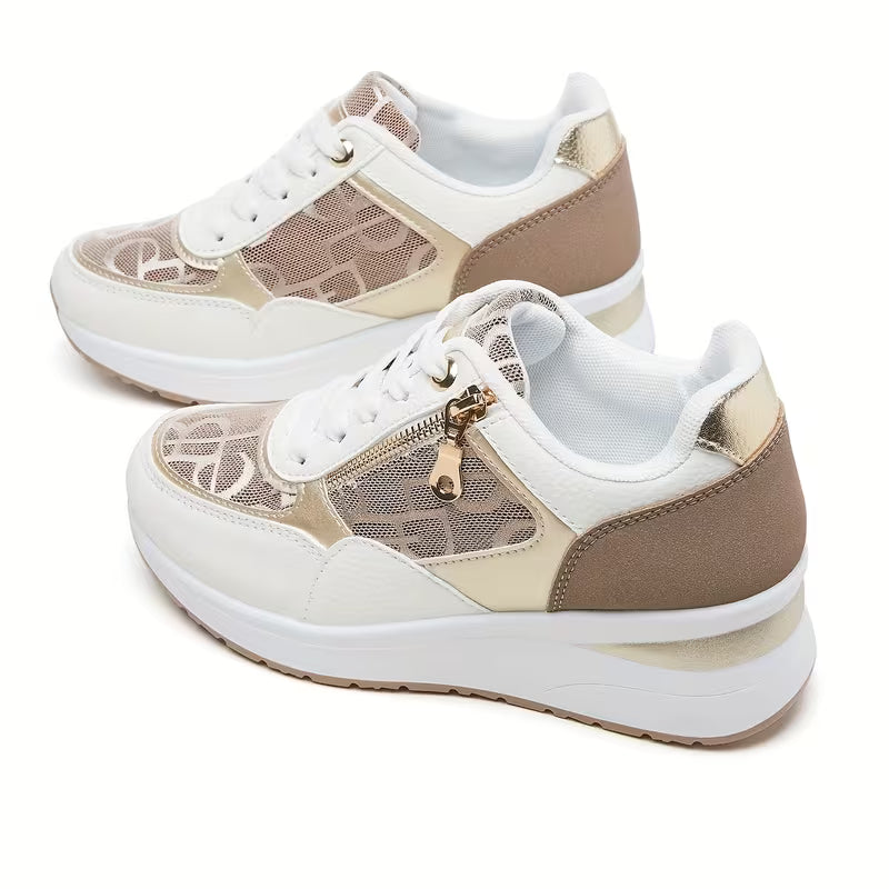 Women's Fashionable Casual Sneakers – Breathable Mesh, Soft Sole, Raised Platform