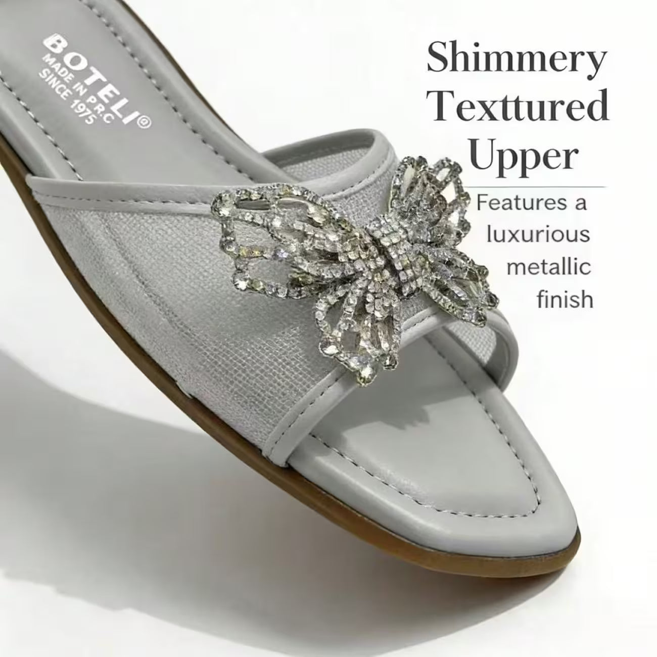 Women’s Rhinestone Butterfly Slide Sandals – Square-Toe Flat Summer Shoes