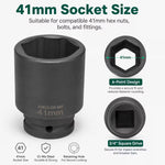 41mm Deep Impact Socket - Black, 3/4 Inch Square Drive, Cr-Mo Steel 6-Point Socket, Heavy-Duty Deep Socket for Impact Wrench, Ratchet & Breaker Bar, Automotive & Machinery Repair