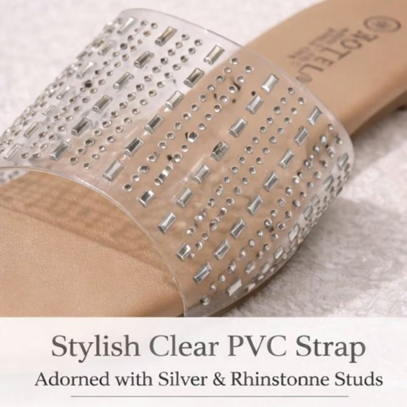 Women’s Clear Rhinestone Slide Sandals – Open-Toe Flat Shoes with Transparent Straps
