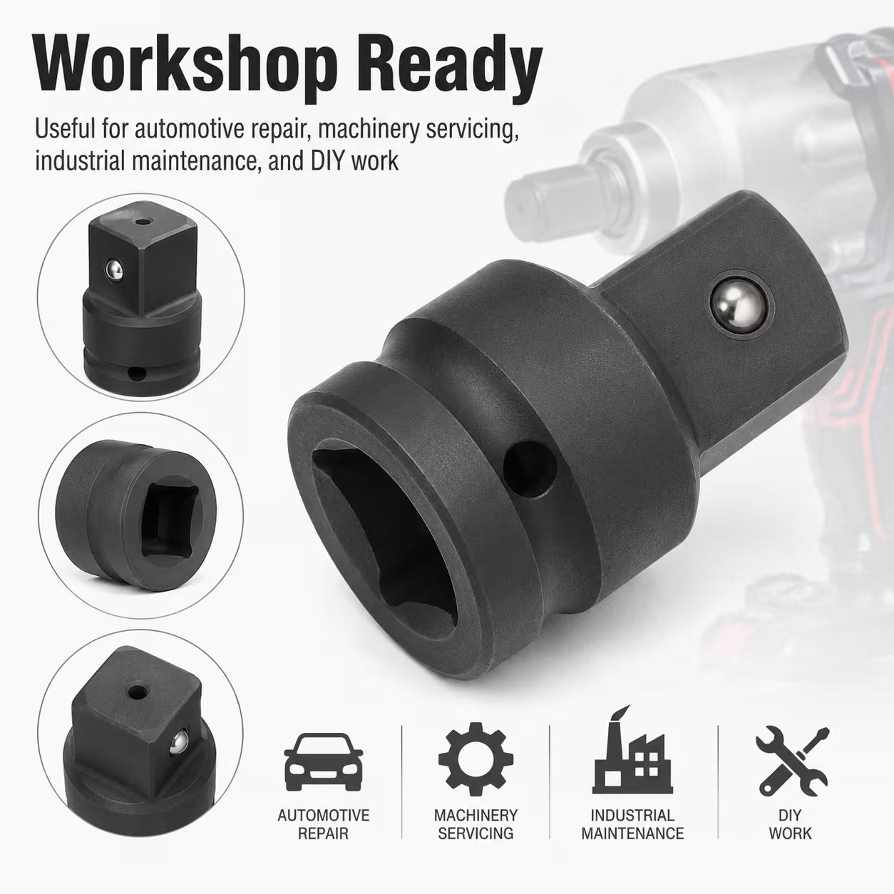 3/4-Inch Female to 1-Inch Male Impact Socket Adapter – Black, Chrome Molybdenum Steel Drive Converter for Impact Wrench & Breaker Bar
