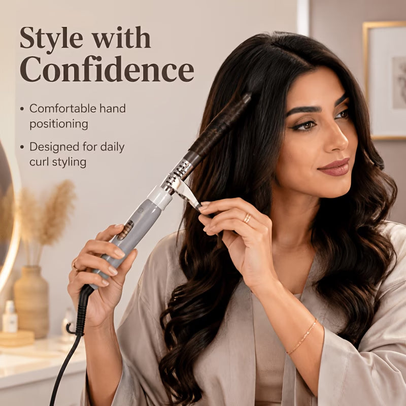 Professional Curling Wand, Ceramic Barrel, Anti-Scald Tip – Gray White