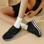 Women's Low-Top Sneakers – Magic Tape Closure, Thick Sole, Breathable Mesh