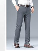 Men’s Summer Stretch Business Casual Pants in Silvery Grey (Size: AE 34) – Lightweight Wrinkle-Free Straight-Leg Slim Fit Office Trousers