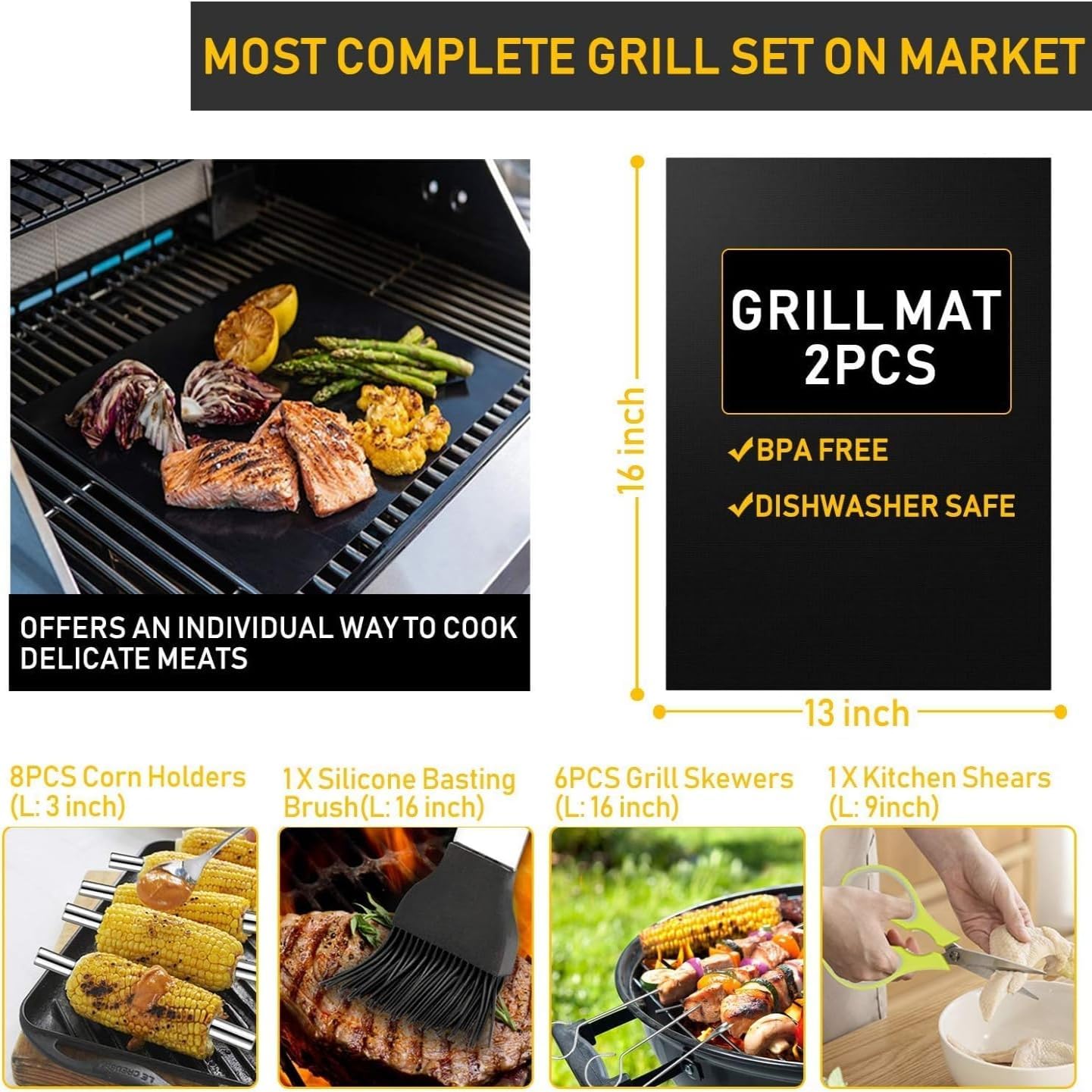 34-Piece Stainless Steel BBQ Grill Tool Set with Carry Bag & Heat-Resistant Gloves