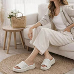 Women’s Ruched Platform Slide Sandals – Open-Toe Wedge Shoes with Braided Straps