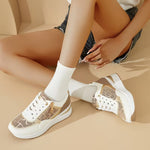 Women's Wedge Sneakers – Thick Sole, Side Zipper, Lace-Up, Breathable Design