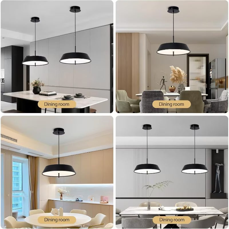 Modern Black LED Pendant Light - 36W, 3-Tier Dimmable Color Temperature 3000K/4000K/6000K, Remote Control, Adjustable Height, 40cm Round Dome Ceiling Light, Semi Flush Mount Fixture for Dining Room, Kitchen Island, Hall & Study