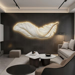 Modern Large Feather LED Wall Light - White, Remote Control, Semi-Recessed Ambient Sconce, Glass Shade, Decorative Wall-Mounted Light Fixture for Entrance Hall, Corridor, Aisle & Home