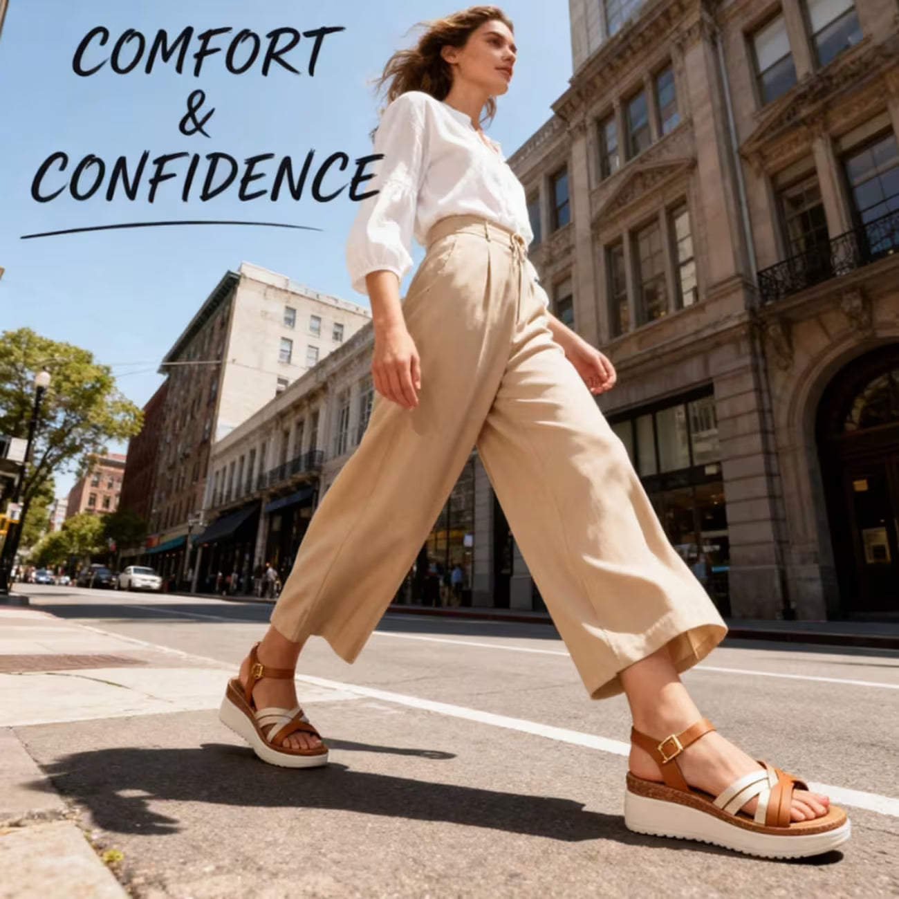Women’s PU Wedge Sandals – Cross-Strap Adjustable Ankle Shoes with Cork Midsole