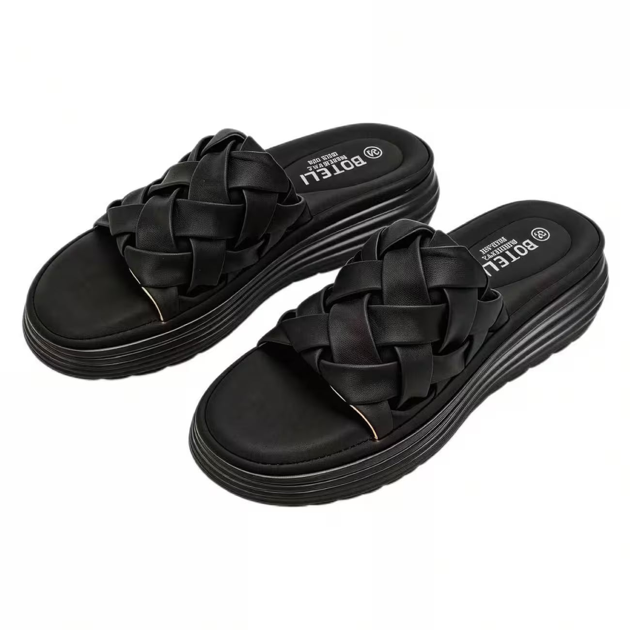 Women’s Braided Basketweave Platform Slides – Open-Toe Wedge Sandals with Cushioned Insole