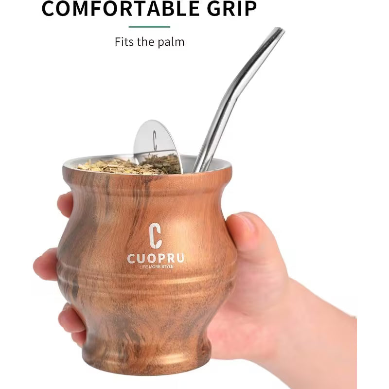 Modern Yerba Mate Thermo Cup Set – 304 Stainless Steel Gourd, Bombilla & Cleaning Brush