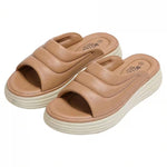 Women’s Quilted Platform Slide Sandals – Cushioned Strap Open-Toe Wedge Shoes