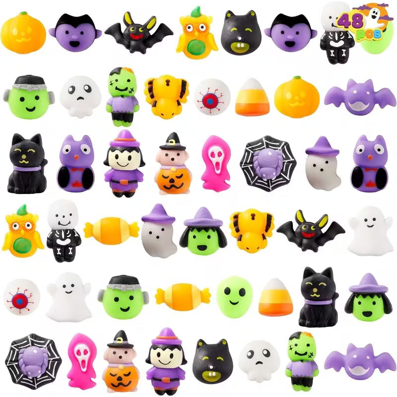 48-Piece Mixed Color Halloween Mochi Toys – Cute Silicone Sensory Squishy Stress Relief Toys for Party Favors & Gift Bags