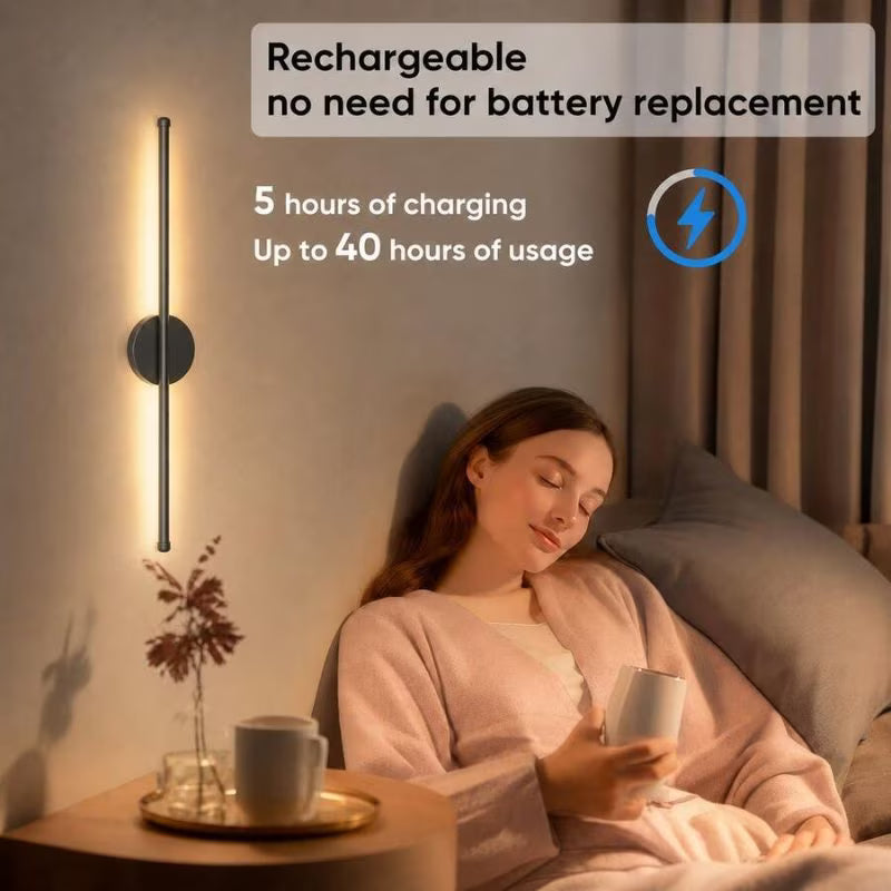 2pcs Rechargeable Wall Lamps - Black, 50cm LED Wireless Wall Sconces, Dimmable Light with Rechargeable Battery, Crystal Design, USB Powered, Modern Wall Lighting for Bedroom, Living Room & Hallway