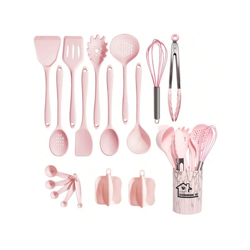 18-Piece Silicone Kitchen Utensil Set with Storage Basket – Cooking & Baking Tools