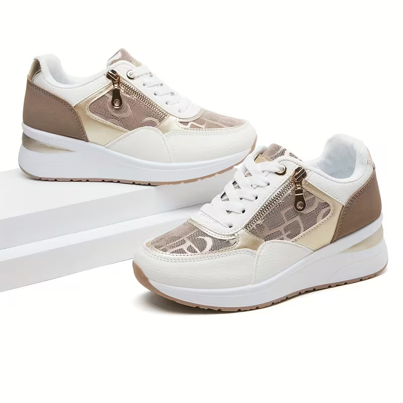 Women's Fashionable Casual Sneakers – Breathable Mesh, Soft Sole, Raised Platform