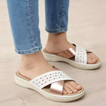 Women’s Crisscross Slide Sandals – Perforated Platform Wedge Summer Shoes