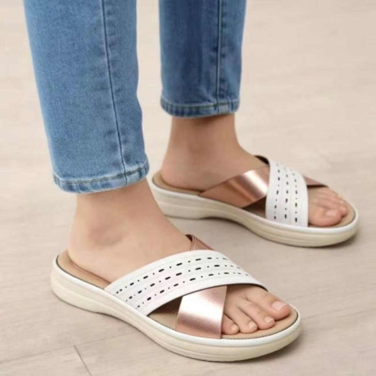 Women’s Crisscross Slide Sandals – Perforated Platform Wedge Summer Shoes