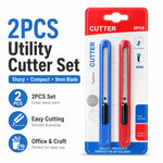 2pcs Utility Cutter Set – Red & Blue, 9mm Snap-Off Blade, Automatic Locking Box Cutter, Compact Craft Knife for Office, School, DIY & Box Opening
