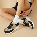 Women's Wedge Sneakers – Thick Sole, Side Zipper, Lace-Up, Breathable Design