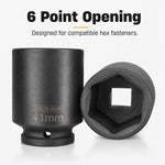 41mm Deep Impact Socket - Black, 3/4 Inch Square Drive, Cr-Mo Steel 6-Point Socket, Heavy-Duty Deep Socket for Impact Wrench, Ratchet & Breaker Bar, Automotive & Machinery Repair