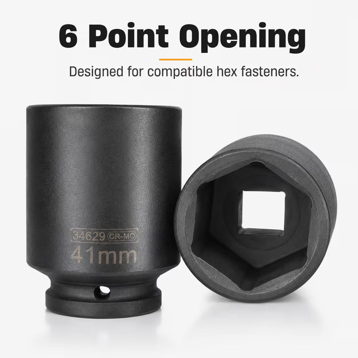 41mm Deep Impact Socket - Black, 3/4 Inch Square Drive, Cr-Mo Steel 6-Point Socket, Heavy-Duty Deep Socket for Impact Wrench, Ratchet & Breaker Bar, Automotive & Machinery Repair