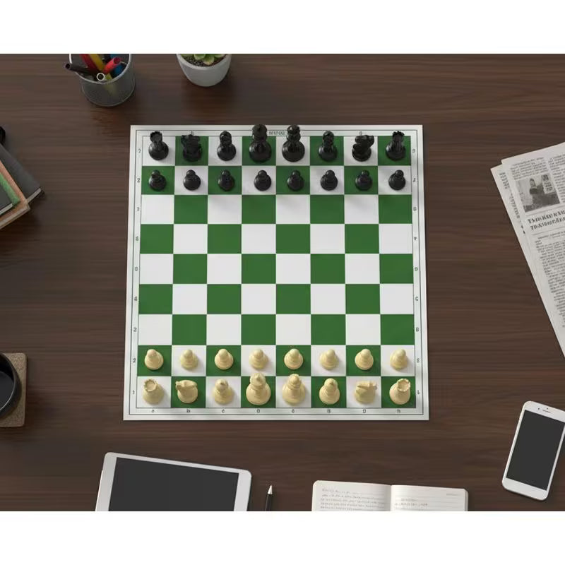 43.18cm X 43.18cm Tournament Chess Vinyl Foldable Chess Set - Green Chess Board with Solid Plastic Pieces, Professional Tournament Chess Game, Portable Foldable Board for Adults & Players