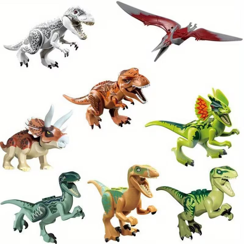 8pcs Dinosaur Building Block Assembly Toy - Multicolor Tyrannosaurus Rex Model, T-Rex & Triceratops Puzzle Assembly Toy, Jurassic Period Dinosaur Building Blocks, Educational Construction Toy for Kids