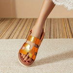Women’s French Woven Color-Block Slide Sandals – Single-Strap Summer Beach Shoes