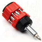 14-in-1 Ratchet Stubby Screwdriver Set - Red, Short Handle Multi-Bit Screwdriver, 12pcs Magnetic Bits, Phillips & Slotted Bits, 3-Position Ratcheting Handle, Compact Pocket Repair Tool